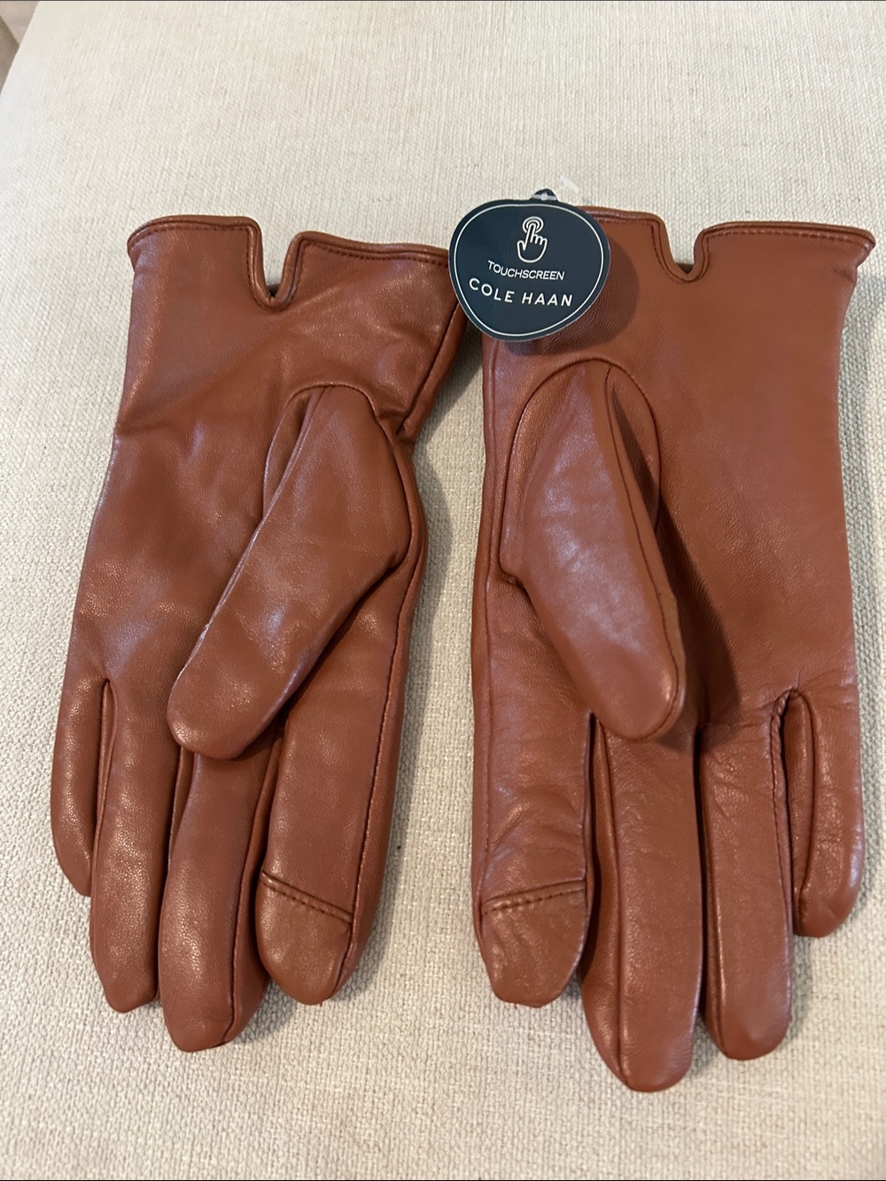 COLE HAAN Women's TOUCHSCREEN Classic Leather Gloves, Tan, Size XL, NWT